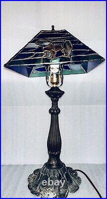 Stained & Slag Glass Table Lamp Lily Pad Base Scottish Sheepdog Motiff