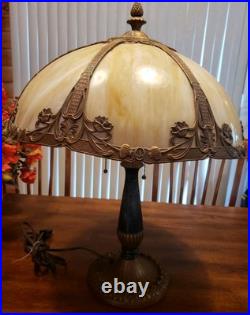 Stunning Antique 1920 Rainaud Caramel Slag Glass Table Lamp With Original Wiring