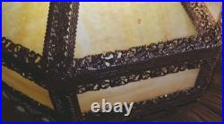 Stunning Beige Slag Glass Intricate Brass Hanging Lamp 2 Bulbs. Excellent. 152SG