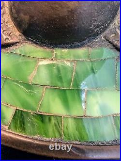 Stunning Green Stained Slag Glass Lamp Pears Tiffany Style 27 Tall Art Nouveau