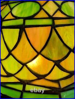 Stunning Green Stained Slag Glass Lamp Pears Tiffany Style 27 Tall Art Nouveau