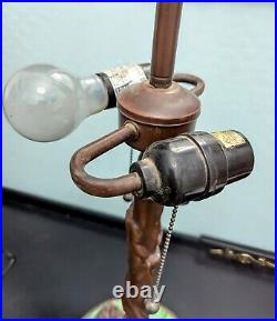 Stunning Green Stained Slag Glass Lamp Pears Tiffany Style 27 Tall Art Nouveau