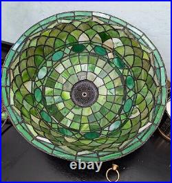 Stunning Green Stained Slag Glass Lamp Pears Tiffany Style 27 Tall Art Nouveau