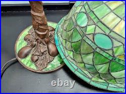 Stunning Green Stained Slag Glass Lamp Pears Tiffany Style 27 Tall Art Nouveau