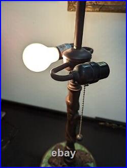 Stunning Green Stained Slag Glass Lamp Pears Tiffany Style 27 Tall Art Nouveau