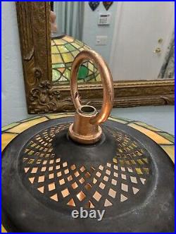 Stunning Green Stained Slag Glass Lamp Pears Tiffany Style 27 Tall Art Nouveau