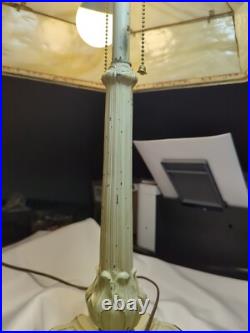 Stunning Large 12 Panel White Slag Glass Table Lamp 1930's Cast Iron 25H x 18W
