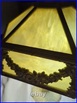 Stunning Large 12 Panel White Slag Glass Table Lamp 1930's Cast Iron 25H x 18W