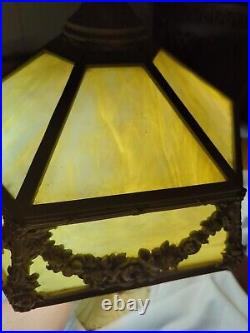 Stunning Large 12 Panel White Slag Glass Table Lamp 1930's Cast Iron 25H x 18W