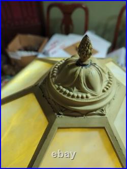 Stunning Large 12 Panel White Slag Glass Table Lamp 1930's Cast Iron 25H x 18W