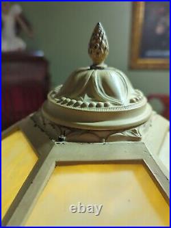 Stunning Large 12 Panel White Slag Glass Table Lamp 1930's Cast Iron 25H x 18W