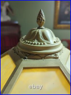 Stunning Large 12 Panel White Slag Glass Table Lamp 1930's Cast Iron 25H x 18W Stunning Large 12 Panel White Slag Glass Table Lamp 1930's Cast Iron 25H x 18W