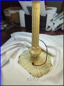 Stunning Large 12 Panel White Slag Glass Table Lamp 1930's Cast Iron 25H x 18W
