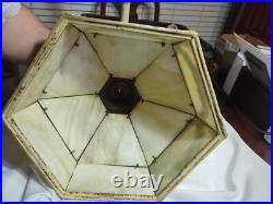 Stunning Large 12 Panel White Slag Glass Table Lamp 1930's Cast Iron 25H x 18W