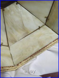 Stunning Large 12 Panel White Slag Glass Table Lamp 1930's Cast Iron 25H x 18W Stunning Large 12 Panel White Slag Glass Table Lamp 1930's Cast Iron 25H x 18W