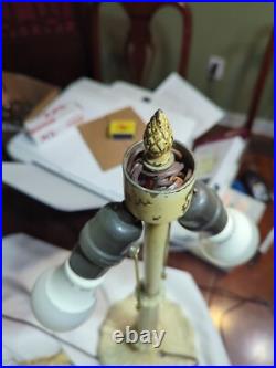 Stunning Large 12 Panel White Slag Glass Table Lamp 1930's Cast Iron 25H x 18W