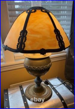 Stunning Paneled Slag Glass Antique Table Miller Lamp