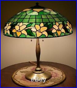 Suess Arts & Crafts Leaded Slag Stained Glass Floral Lamp Handel Duffner Era