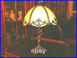Superb, Very Rare Vtg Art Nouveau Tiffany Style Table Lamp w SlagGlass &Filigree