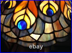 TIFFANY STYLE STAINED SLAG GLASS Jewels Lamp Shade Peacock Feathers 9 Tall