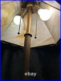 Table Lamp Antique Miller Lamps SLAG Glass 6 Panel Metal Filigree 21 Tall