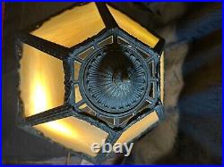 Table Lamp Antique Miller Lamps SLAG Glass 6 Panel Metal Filigree 21 Tall
