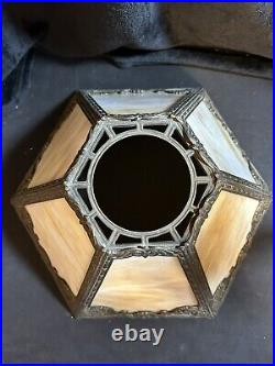 Table Lamp Antique Miller Lamps SLAG Glass 6 Panel Metal Filigree 21 Tall
