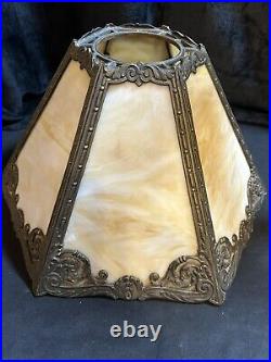 Table Lamp Antique Miller Lamps SLAG Glass 6 Panel Metal Filigree 21 Tall
