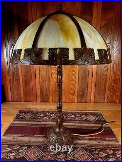 Tall Ornate Antique Signed H. A. Best Slag Glass Lamp