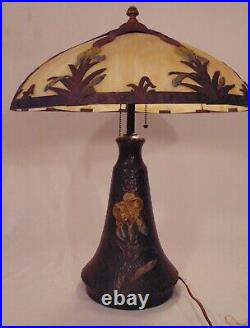 Terracotta Pottery Arts and Crafts Art Deco Slag Glass Lamp Irises 7-panel