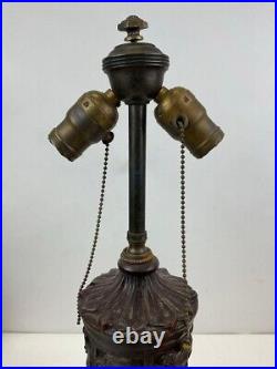 Terracotta Pottery Arts and Crafts Art Deco Slag Glass Lamp Irises 7-panel
