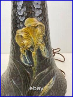 Terracotta Pottery Arts and Crafts Art Deco Slag Glass Lamp Irises 7-panel