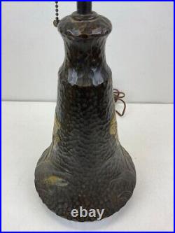 Terracotta Pottery Arts and Crafts Art Deco Slag Glass Lamp Irises 7-panel
