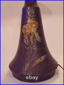 Terracotta Pottery Arts and Crafts Art Deco Slag Glass Lamp Irises 7-panel