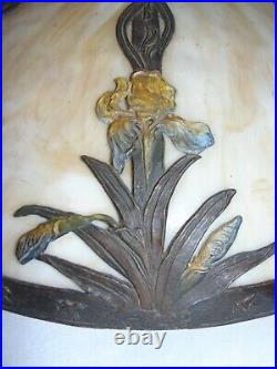 Terracotta Pottery Arts and Crafts Art Deco Slag Glass Lamp Irises 7-panel