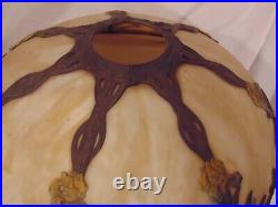 Terracotta Pottery Arts and Crafts Art Deco Slag Glass Lamp Irises 7-panel