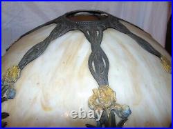 Terracotta Pottery Arts and Crafts Art Deco Slag Glass Lamp Irises 7-panel
