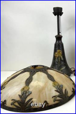 Terracotta Pottery Arts and Crafts Art Deco Slag Glass Lamp Irises 7-panel
