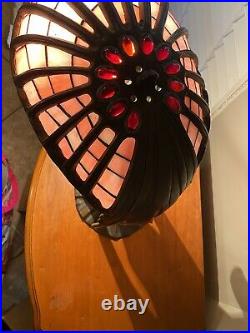 The Winged Lady 18 Bronze Lamp Art Deco Stained Slag Glass, 1930s
