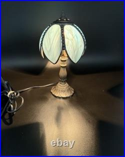 Tiffa- Mini Slag Lamp -Vintage Rare Blue With Brass Filigree Base 11 inches tall