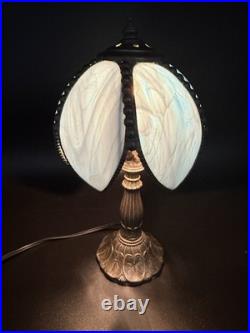 Tiffa- Mini Slag Lamp -Vintage Rare Blue With Brass Filigree Base 11 inches tall