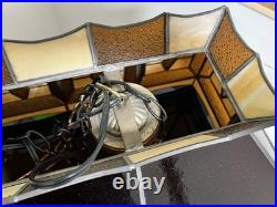 Tiffany Slag Stained Glass Art Deco Antique Pool Table Billiard Lamp Light MCM Tiffany Slag Stained Glass Art Deco Antique Pool Table Billiard Lamp Light MCM