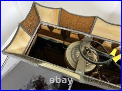 Tiffany Slag Stained Glass Art Deco Antique Pool Table Billiard Lamp Light MCM