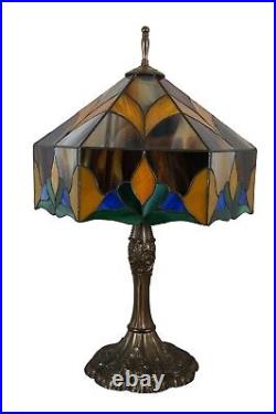 Tiffany Style Art Nouveau Stained Slag Glass 2 Light Parlor Table Lamp 26
