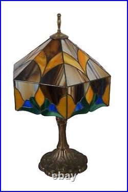 Tiffany Style Art Nouveau Stained Slag Glass 2 Light Parlor Table Lamp 26