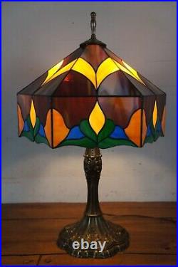 Tiffany Style Art Nouveau Stained Slag Glass 2 Light Parlor Table Lamp 26