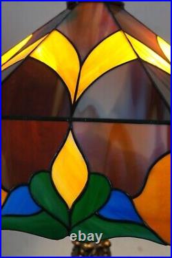 Tiffany Style Art Nouveau Stained Slag Glass 2 Light Parlor Table Lamp 26
