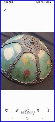Tiffany Style Art Nouveau Victorian Reverse Painting Slag Glass Shade Rare