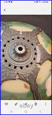 Tiffany Style Art Nouveau Victorian Reverse Painting Slag Glass Shade Rare