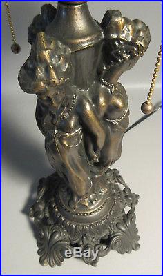 Tiffany Style Caramel Slag Glass Lamp with3 Graces Greek Goddess Figures Bronzed
